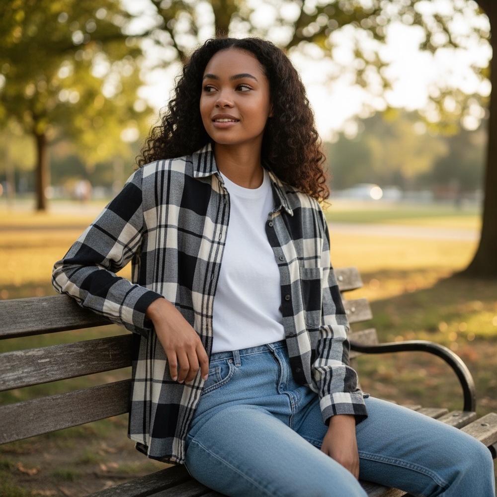 Madewell Black White Plaid Flannel Button Down Shirt Small S Oversized Relaxed - Picture 2 of 7